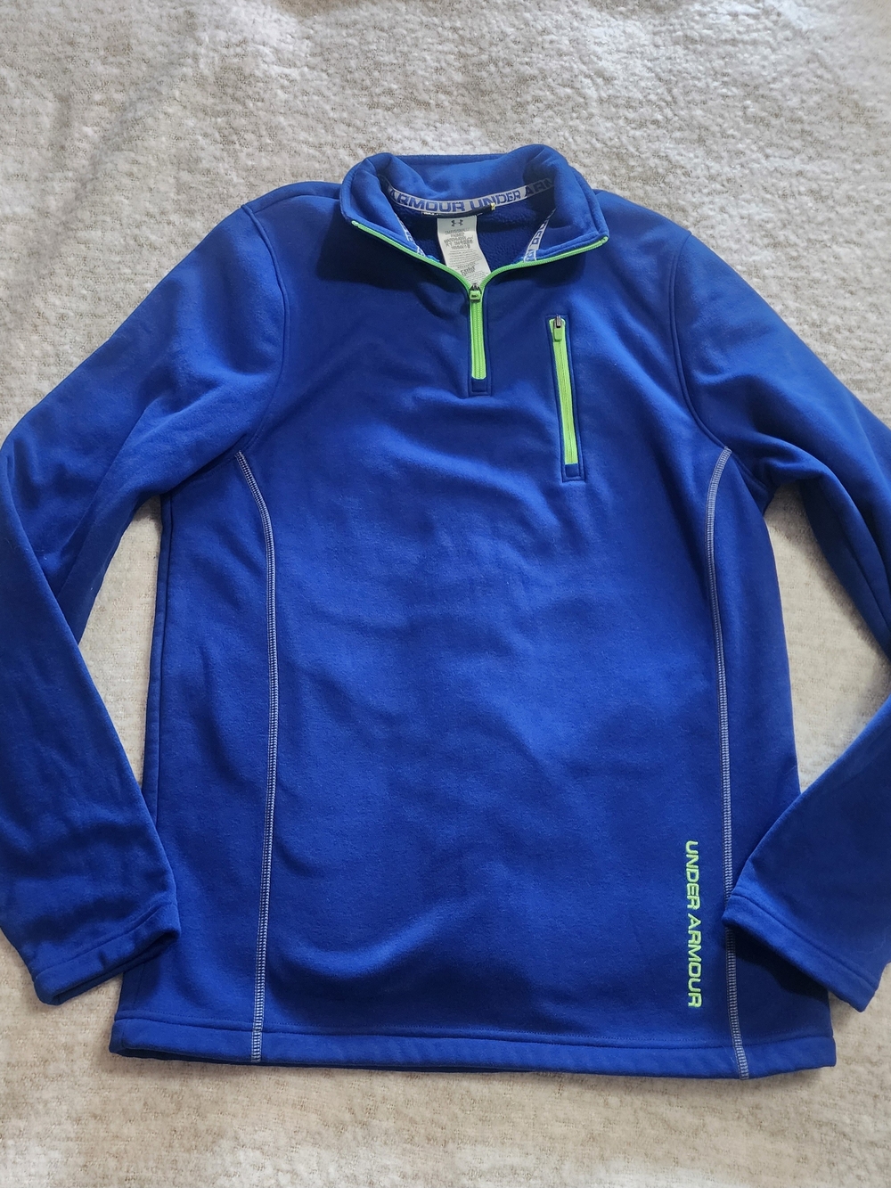 Under Armour Blue & Neon Green 1/4 Zip Fleece Pullover Sweatshirt - Small
